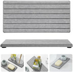 Razborci 2PCS Instant Dry Diatomite Stone Counter Makeup Tray Organizer, Fast Drying Caddy Kitchen Sponge Holder Mat, Bathroom Vanity Toothbrush Bottle Dispenser Soap Dish Rack, Light Gray, 8"x 3.8" by Razborci