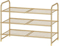 Simple Trending 3-Tier Stackable Shoe Rack, Expandable & Adjustable Shoe Shelf Storage Organizer, Metal Mesh, Gold by SimpleTrending
