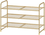 Simple Trending 3-Tier Stackable Shoe Rack, Expandable & Adjustable Shoe Shelf Storage Organizer, Metal Mesh, Gold by SimpleTrending