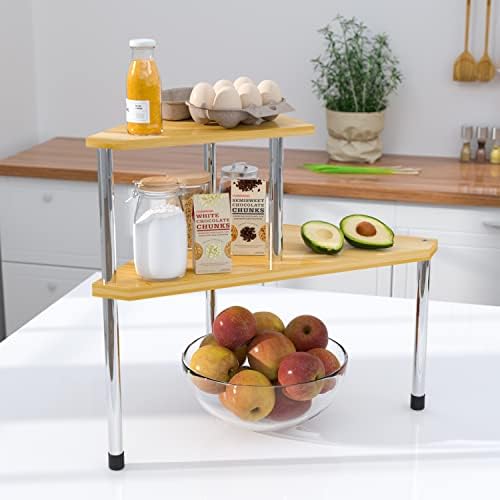 Weenson Bathroom Organizer Countertop Corner Shelf – 2 Tier Bathroom Organization Bamboo Spice Rack Kitchen Countertop Organizer Space Saving Storage Shelves Living Room Office Home Decor - Image 6