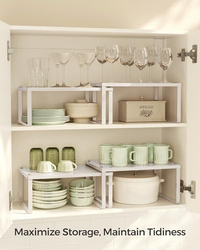SONGMICS Set of 4 Metal Spice Racks, Stackable Expandable Shelf Risers - Image 3