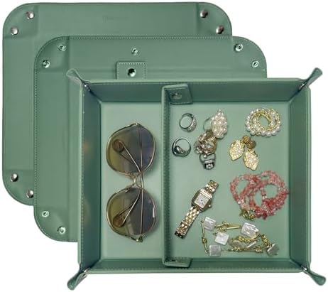 UnionBasic Medium Valet Tray, Jewelry Tray for Rings Earrings, Entryway Catchall Caddy for Coins Keys Change, Nightstand Bedside Valet Holder, Trays for Electronic Gadgets, Malachite Green Plus by UnionBasic
