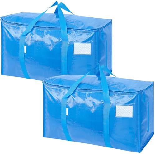 TICONN 2 Pack Extra Large Moving Bags Heavy Duty with Zippers & Carrying Handles, Durable Storage Bags Moving Boxes for Closet Organizers and Storage (2 Pack, Sky Blue) by TICONN