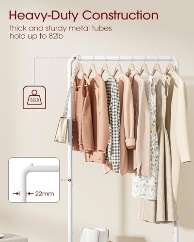Sakugi Clothes Rack - Clothing Rack with Storage Mesh Shelf & Casters, Heavy-Duty Metal Clothing Rack for Hanging Clothes, Dresses, Coats, Large Load Capacity, Easy Assembly, White, 28.0"x16.9"x59.0" - Image 3