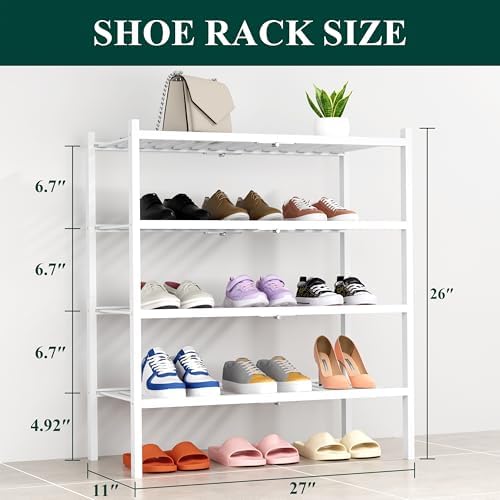 Smiry Bamboo Shoe Rack, 14 Vertical Slats, 4 Tier - 26.8" Wide, White - Image 2
