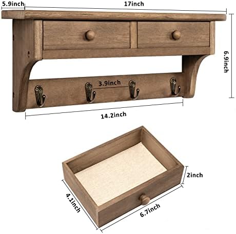 Emfogo Coat Hooks Mounted, Rustic Wood Coat Rack Mount Shelf with Hooks, Farmhouse Coat Rack with Shelf & Coat Hook for Entryway, Mudroom, Bedroom, Kitchen, Bathroom(Walnut) - Image 6