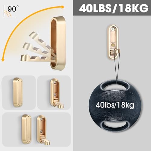 Folding Coat Hooks, Gold, 6 Pack, Wall Hook, Hanging Towels Clothes Bag - Image 3