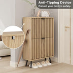 Smuxee Shoe Cabinet with 2 Flip Drawers, 23.6" Natural Hidden Shoe Storage Cabinet with Fluted Design, Freestanding Shoe Organizer Cabinet for Entryway, Hallway, Closet, Living Room - Image 6