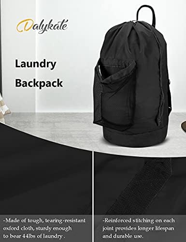 Dalykate Backpack Laundry Bag, 115L Large Hamper with Shoulder Straps, Drawstring Closure, Mesh Pocket, Black - Image 5