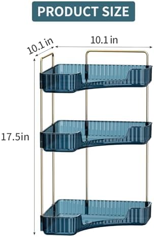 Corner Bathroom Counter Organizer Bathroom Countertop Shelf Makeup Organizer for Vanity Perfume Tray for Corner Storage (3 Tiers, Blue) - Image 2