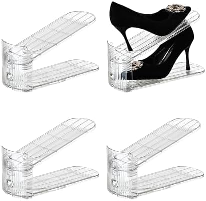 Shoe Stacker Shoe Rack Organizer for Closet Space Saver Storage Shoe Holder Organization,Transparent(5 * 11inch (Transparent, 4 pack) by UniHIMO