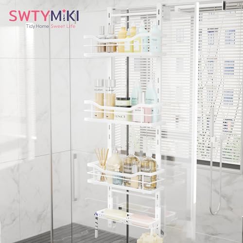 SWTYMIKI Over the Door Shower Caddy - 4 Tier Adjustable Shower Organizer Hanging with Soap Holder, No Drilling Stainless Steel Bathroom Rack Hanging for Body Wash, Shampoo, Soap, Razor, White - Image 2