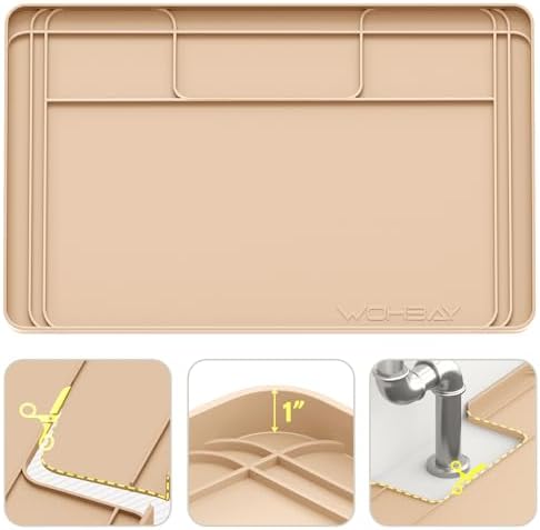 Under Sink Mats for Kitchen Waterproof 34"x22",Khaki by WOHBAY