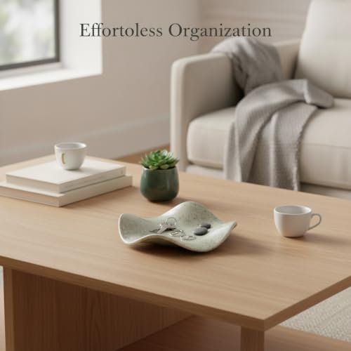 Effortless Catchall Tray for Keys and Jewelry, Irregular Ceramic Bowl with Matte Finish, Modern Nightstand Organizer, 7.7 x 7.7 Inches - Image 3