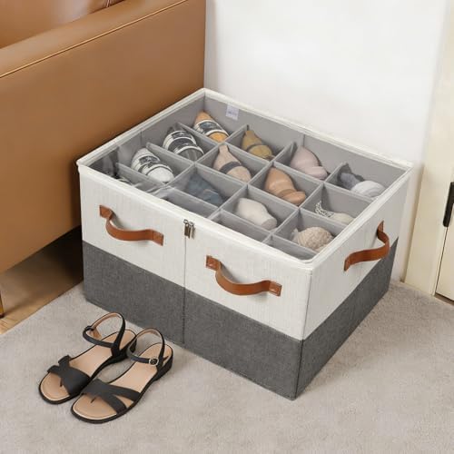 TOPIA HOME Shoe Organizer for Closet, Foldable Shoe Box with Adjustable Dividers and Clear Cover, Space Saving Shoe Storage Organizer Cabinet with Reinforced Handles, Fits 16 Pairs TP09WG - Image 3