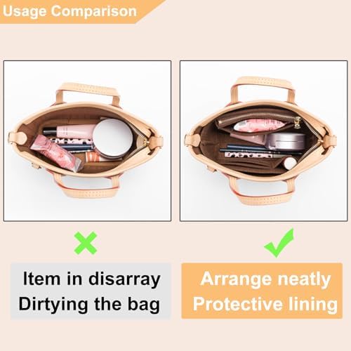 Doxo Small Purse Organizer Insert for Handbags, Felt Neverfull BB Organizer Insert,Mini Tote Bag Organizer with Zipper Pocket, Fit Neverfull BB Longchamp Xtra Energy S and More, Brown-XS - Image 4