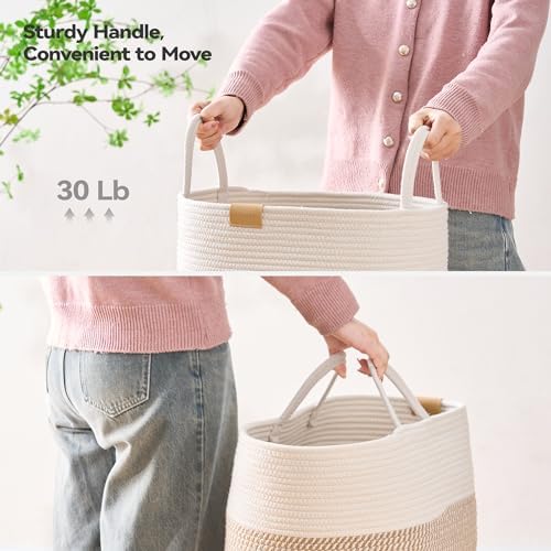 Nunsino Laundry Hamper 95L,Large Laundry Basket for Clothes,Decorative Storage Basket for Blankets,Cotton Rope Woven basket for bedroom,Brown White - Image 4