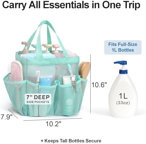 Mesh Shower Caddy Portable - 8 Pockets, S-Hook, Shower Bag for Dorm Camping - Image 2