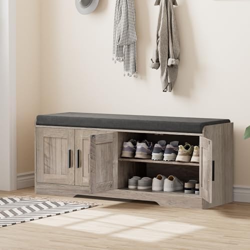 Homleke Shoe Storage Bench, 4 Doors & Thickened Padded Seat Cushion - Image 3