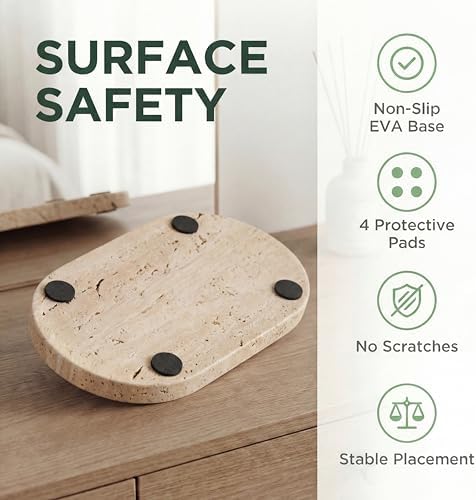 YKAJO Natural Travertine Beige Oval Marble Tray, 11.8x5.9 Vanity Organizer - Image 6