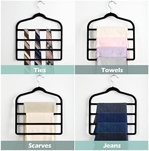 Velvet Pant Clothes Hanger Space Saving Non Slip Hanger Jean Slack Hangers | Multiple Velvet Hanger Closet Organizer Storage and Organization for Jeans,Scarf,Tie(Black,3) - Image 3