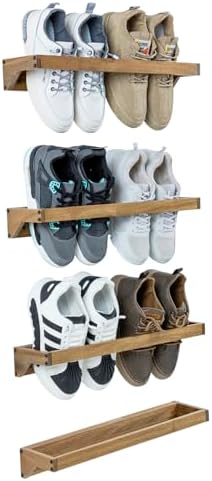 MyGift Set of 4 Premium Acacia Wood Wall Hanging Shoe Rack, Wall Mounted Space Saving Footwear Storage System for Closet, Mudroom, Entryway, Holds 8 Pairs by MyGiftHome