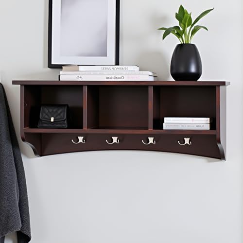 Alaterre Furniture Shaker Cottage Wall-Mounted Coat Rack with 3 Storage Cubbies and 4 Hooks – Space-Saving Storage Rack and Wall Shelf Organizer for Entryway, Hallway, or Mudroom (Espresso Finish) - Image 6