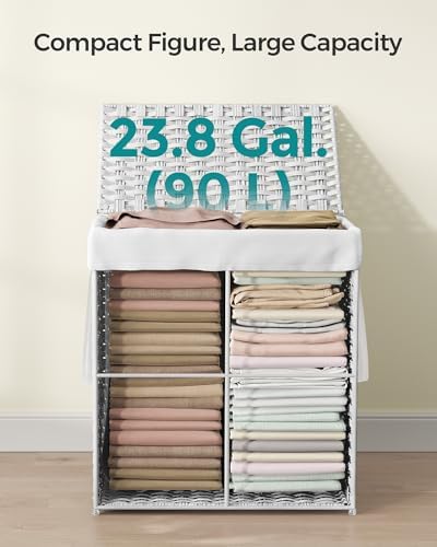 SONGMICS Laundry Hamper with Lid, 23.8 Gal (90 L) Synthetic Rattan,Foldable - Image 5