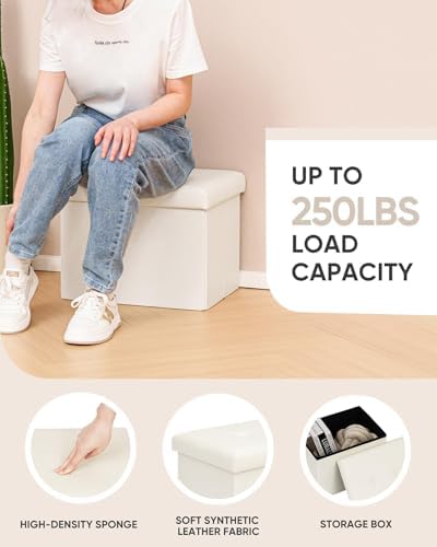 B FSOBEIIALEO Folding Storage Ottoman, 16.5" Faux Leather Ottomans, White - Image 5