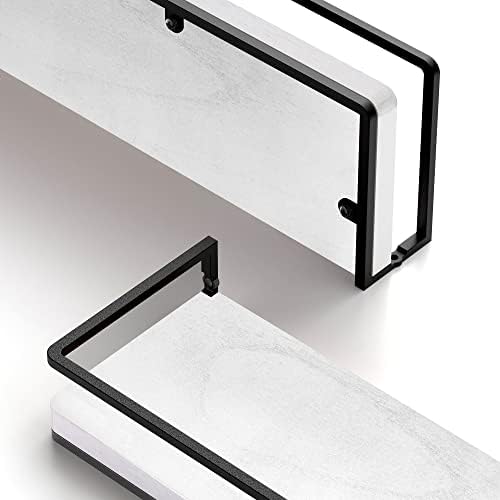 Meangood Floating Shelves Wall Mounted Set of 2, Rustic Wood Wall Storage Shelves for Bedroom,Living Room,Bathroom, Kitchen (White) - Image 4