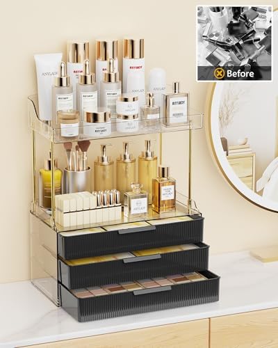 Anylady Bathroom Organizers and Storage, Makeup Organizer (Sturdy Durable Attractive), Ideal for Vanity, Countertop, Counter, Perfume, Skincare, Cabinet, Cosmetic, Dresser Organizer (deep black) - Image 3
