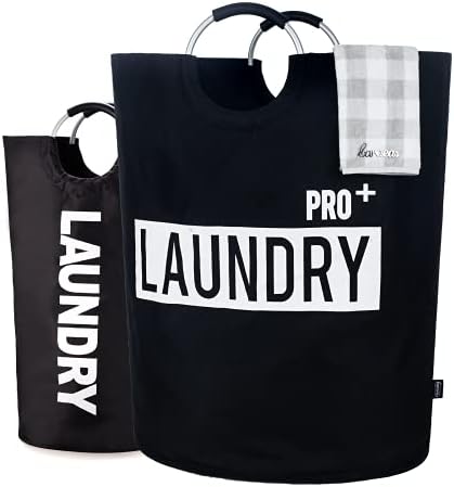 Caroeas Super Large 150L Laundry Basket Pro, Waterproof Laundry Hamper, Collapsible Laundry Basket Easy Storage, Clothes Hamper Stands Up Well, Laundry Bag with Padded Handles (Black) by Caroeas