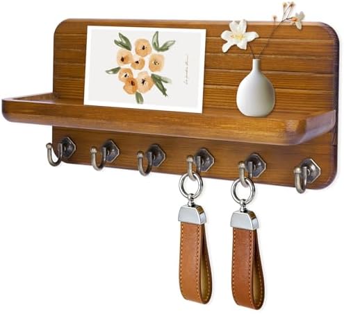 Key Holder for Wall, Mail Organizer Wall Mount with 6 Hooks Wooden Hanging Key Rack for Home Decor, Hallway, Entryway (Yellow) by Unknown