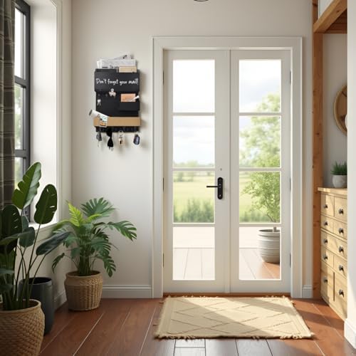 Mail Organizer Wall Mounted with Key Holder, Shelf, Midnight Black - Image 6