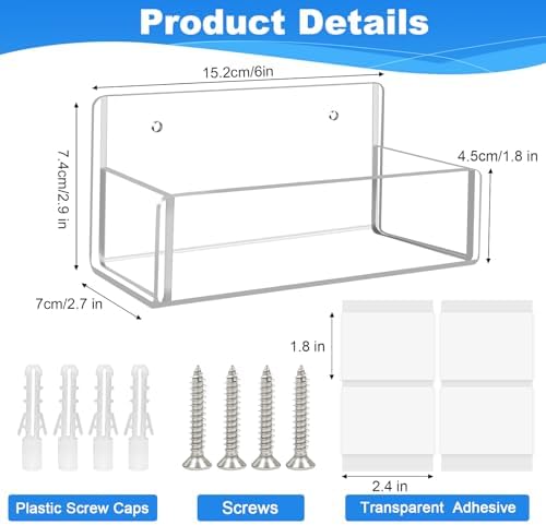 Acrylic Spice Rack Wall Mount-6 Inch, Clear Spice Shelf Storage Holder, 2 Pack Hanging Seasoning Rack Organizer for Cabinet Door, Cupboard or Wall Kitchen (Adhesive or Screw) - Image 3
