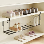 Expandable Shoe Rack Organizer for Cabinet, Adjustable Hanging Under Shelf Storage, Sturdy Round Tube Design, Space Saving Shoe Shelf for Closet, Entryway, Laundry Room, Black by NANAGIFTREE