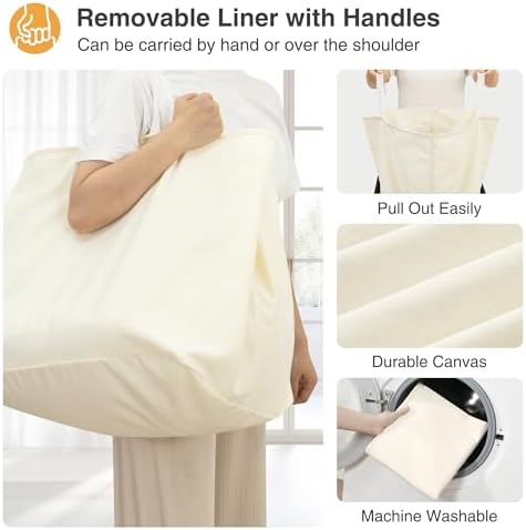 STO STO Rolling Laundry Hamper with Lockable Wheels, 29-Gallon (110L) Laundry Cart with Removable Canvas Bag, 2-Tier Clothes Basket Hamper with Shelf for Closet, Bedroom, Bathroom, Laundry Room, Beige - Image 5