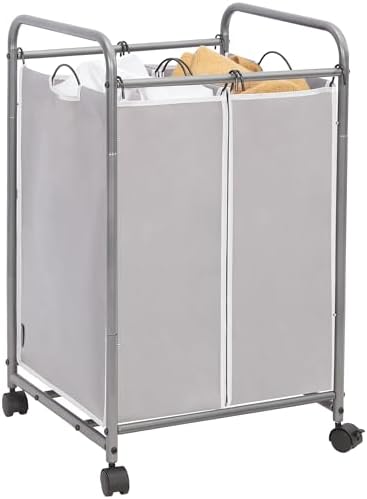 STORAGE MANIAC Laundry Sorter 2 Section, 90 L Gal Laundry Hamper with Wheels, Clothes Basket Separator Sorter, 2 Bag Rolling Cart and Removable Bags for Closet, Dorm, Collage, Grey by STORAGEMANIAC