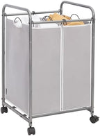 STORAGE MANIAC Laundry Sorter 2 Section, 90 L Gal Laundry Hamper with Wheels, Clothes Basket Separator Sorter, 2 Bag Rolling Cart and Removable Bags for Closet, Dorm, Collage, Grey by STORAGEMANIAC