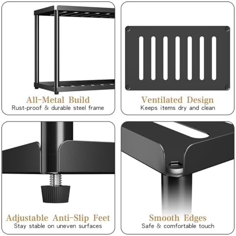 2 Tier Bathroom Counter Organizer, Rectangular Vanity Organizer Shelf, Skincare and Makeup Countertop Storage Rack for Kitchen, Bathroom, Bedroom, Black - Image 3