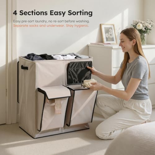 SOLEDI 180L Double Laundry Hamper with Lid and 2 Side Pockets, Dual Hamper - Image 2