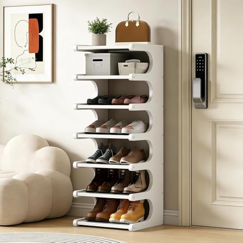 39" Bamboo Shoe Rack - Vertical Shoe Organizer Rack for Small Space, Narrow Shoe Tower for Closet, Entryway, Corner, Tall Shoe Shelf with Removable Shelves, Flexible Storage Shelf for Saving Space by Displaycabinet