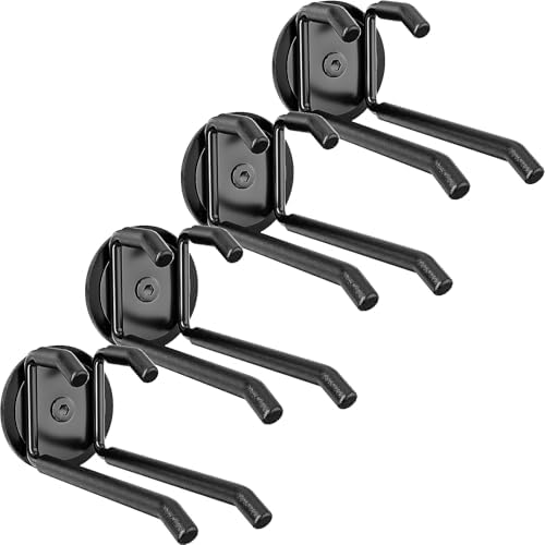 Strong Magnetic Hooks Heavy Duty - 4 Pack Rare Earth Magnets for Garage Utility Storage 20lb Hold | Hang Ladder, Power Tools, Toolbox, Shovel, Broom, Extension Cord (E-Blackpro 4) by Lvoess