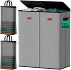 150L Dual-Compartment Laundry Hamper with Lid & Removable Inner Bag – Large 2-Section Clothes Hamper for Home, Dorm & Laundry Room by MECINFUL