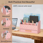dreampossible Pink Wood Desk Organizer and Accessories with Drawer, Bill Mail Organizer and File Mail Holder for Office Supplies, Modern Desk Accessories & Workspace Organizers for Desk Organization - Image 3
