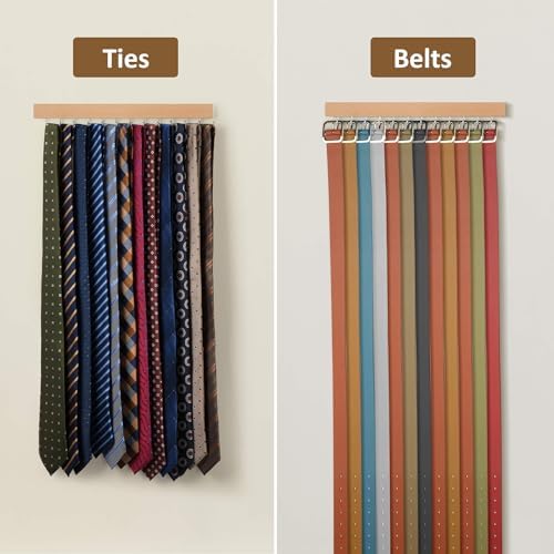 ZEDODIER 2 Pack Tie Rack & Belt Hanger Wall Mounted, Wooden Tie Organizer - Image 3