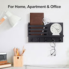Lwenki Key Holder for Wall – Decorative Wooden Mail Holder and Key Shelf with Mounting Hardware, Installation Guide – Paulownia Wood with Metal Key Hooks (Black, Large - 11.8inch) - Image 5