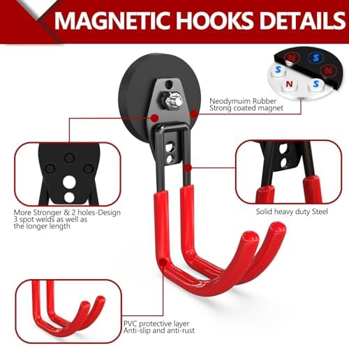 3-H Heavy Duty Magnetic Hooks, Large Magnet Hooks,4 Pack Red - Image 5