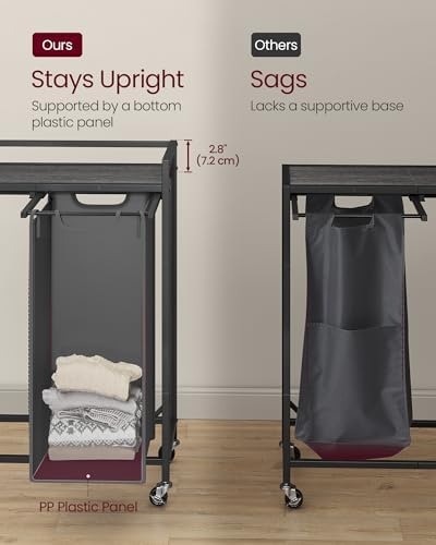VASAGLE Laundry Sorter 2 Section, Rolling Cart with Shelf 29 Gal. (110 L) - Image 5