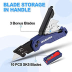 WORKPRO Folding Utility Knife, Quick Change Box Cutter, Blue (Pack of 2) - Image 3